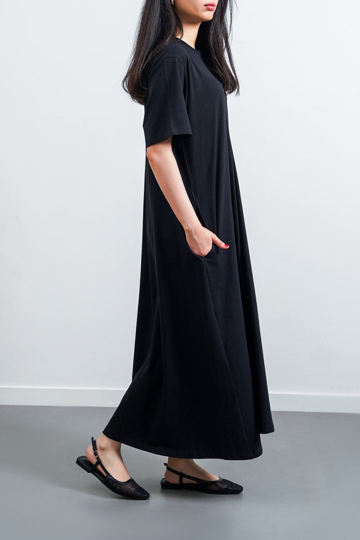 BLACK LONG A-LINE DRESS