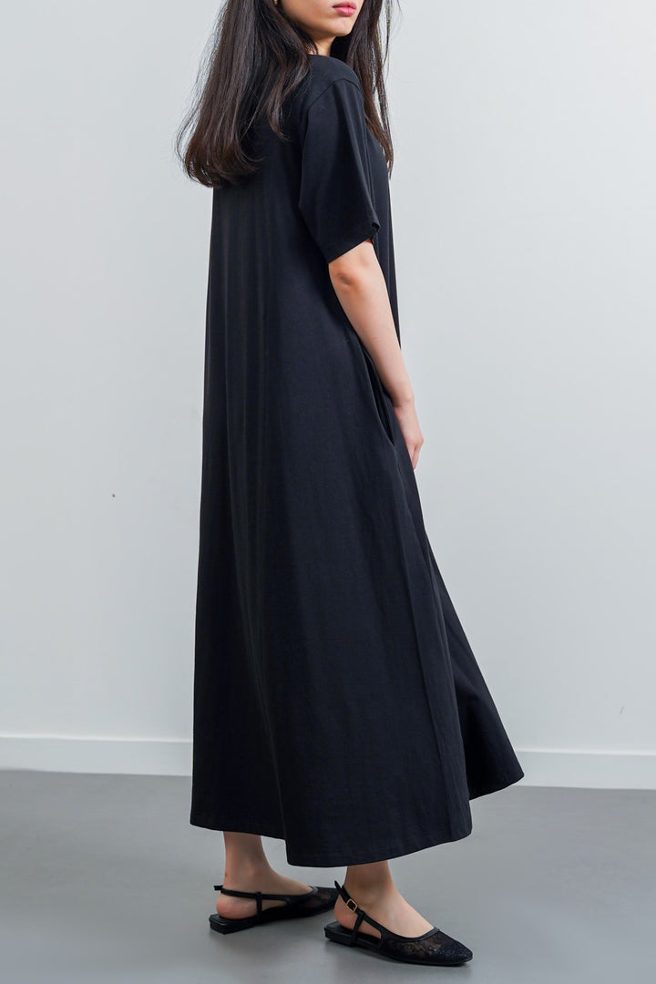 BLACK LONG A-LINE DRESS