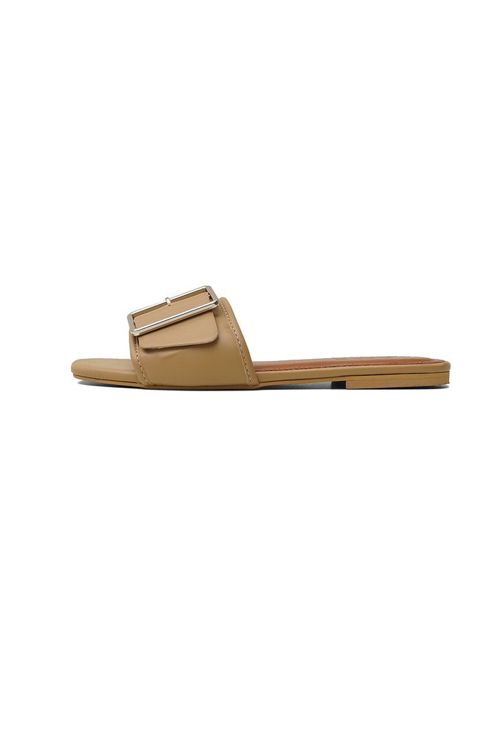 TAN EMILE BUCKLE SLIDES