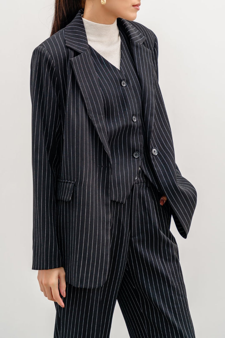 BLACK PIN-STRIPED BLAZER