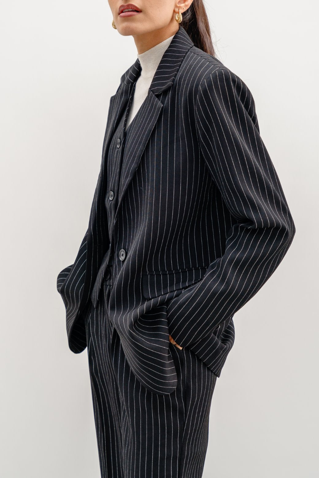 BLACK PIN-STRIPED BLAZER