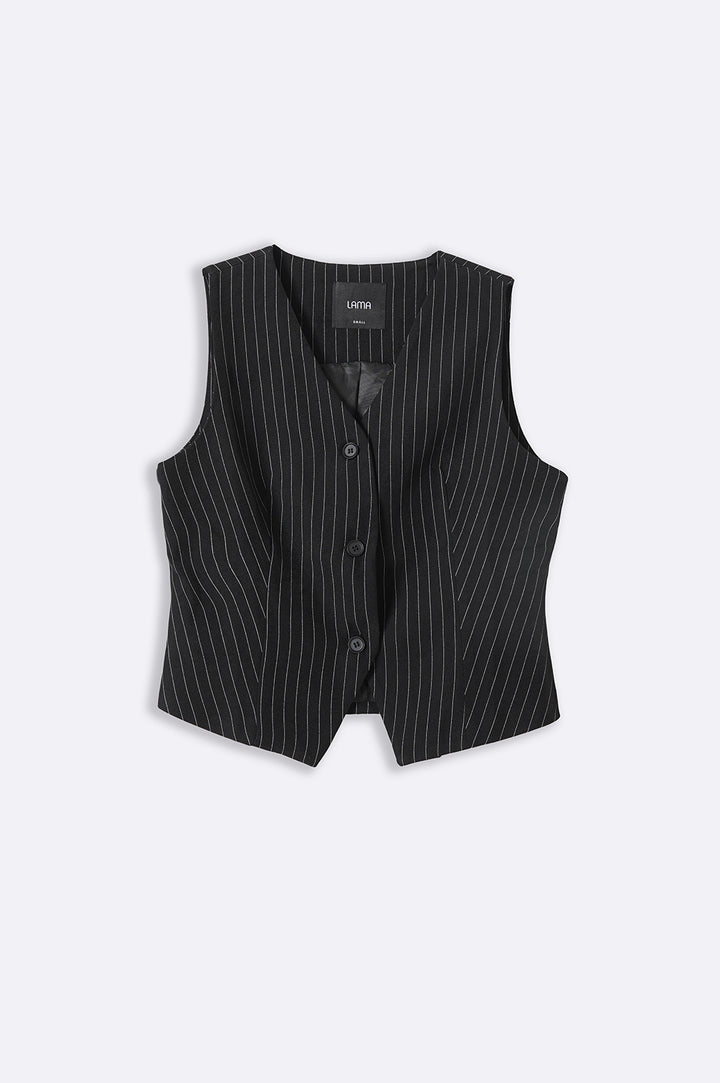 BLACK PIN STRIPED VEST