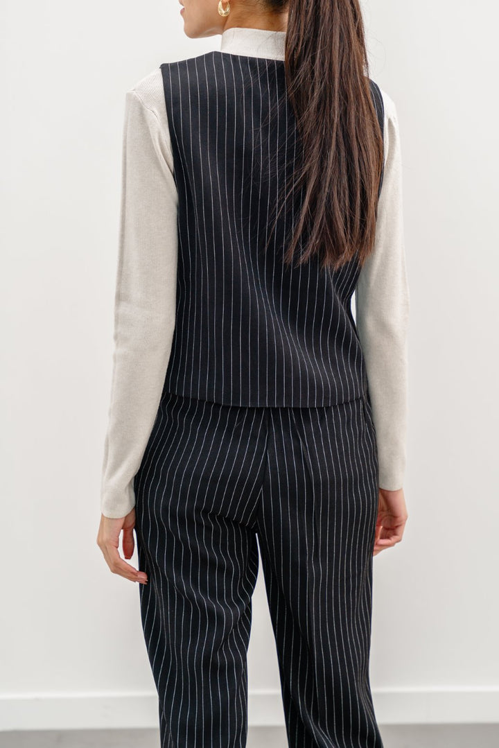 BLACK PIN STRIPED VEST