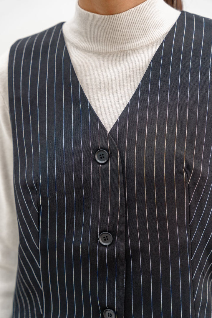 BLACK PIN STRIPED VEST