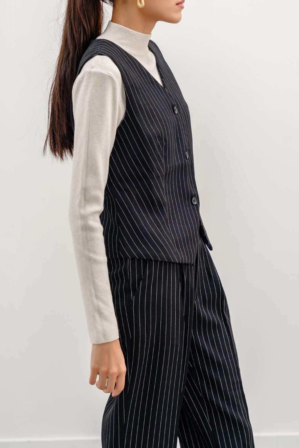 BLACK PIN STRIPED VEST