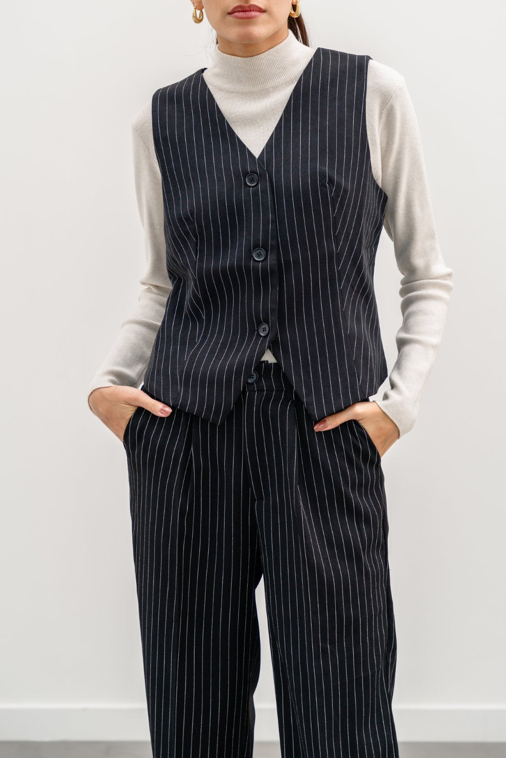 BLACK PIN STRIPED VEST