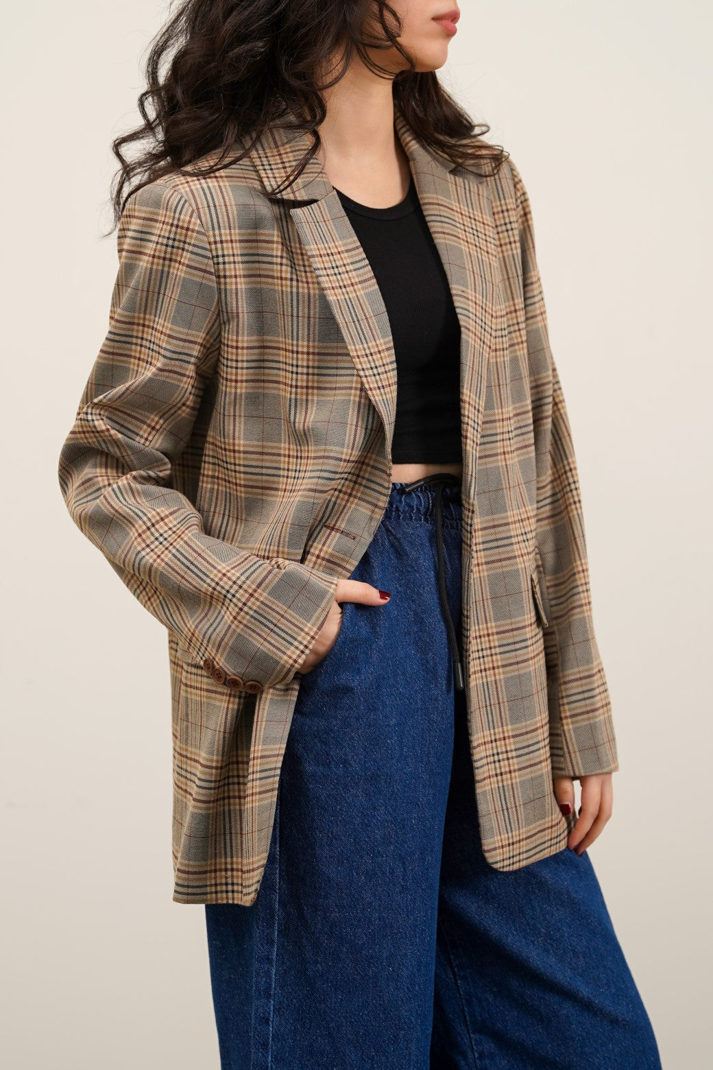 BEIGE CHECKERED BLAZER