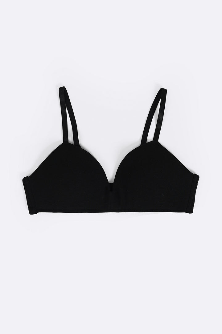 BLACK COTTON WIRELESS T-SHIRT BRA