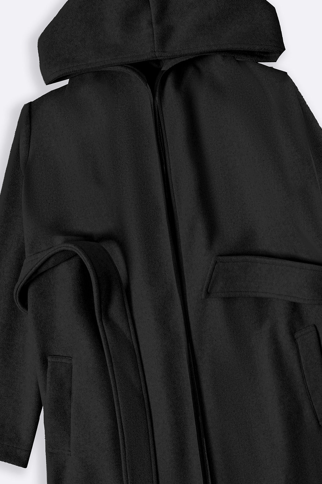 BLACK MIDI COAT WITH HOOD