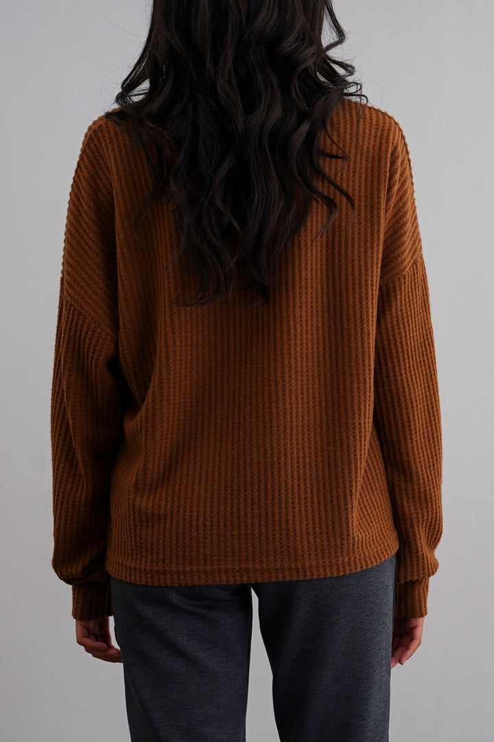 CAMEL WAFFLE KNIT TOP