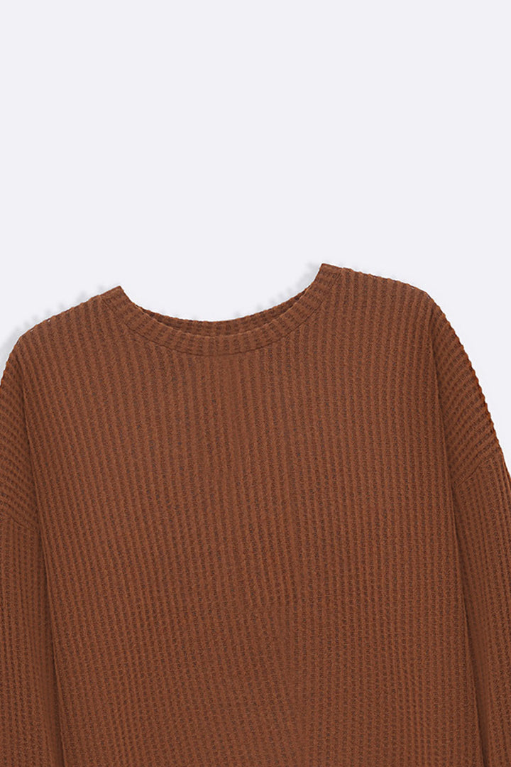 CAMEL WAFFLE KNIT TOP