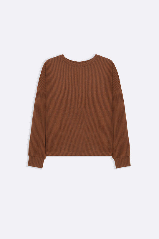 CAMEL WAFFLE KNIT TOP