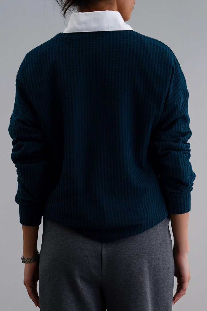TEAL WAFFLE KNIT TOP