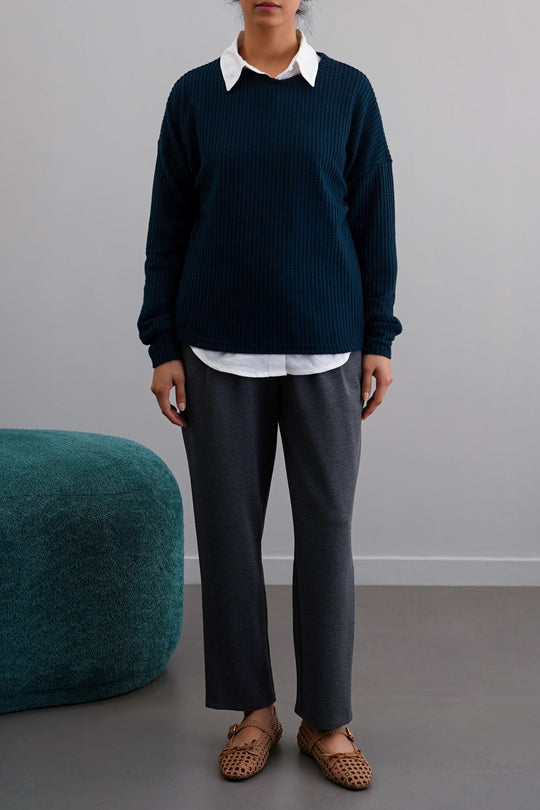 TEAL WAFFLE KNIT TOP