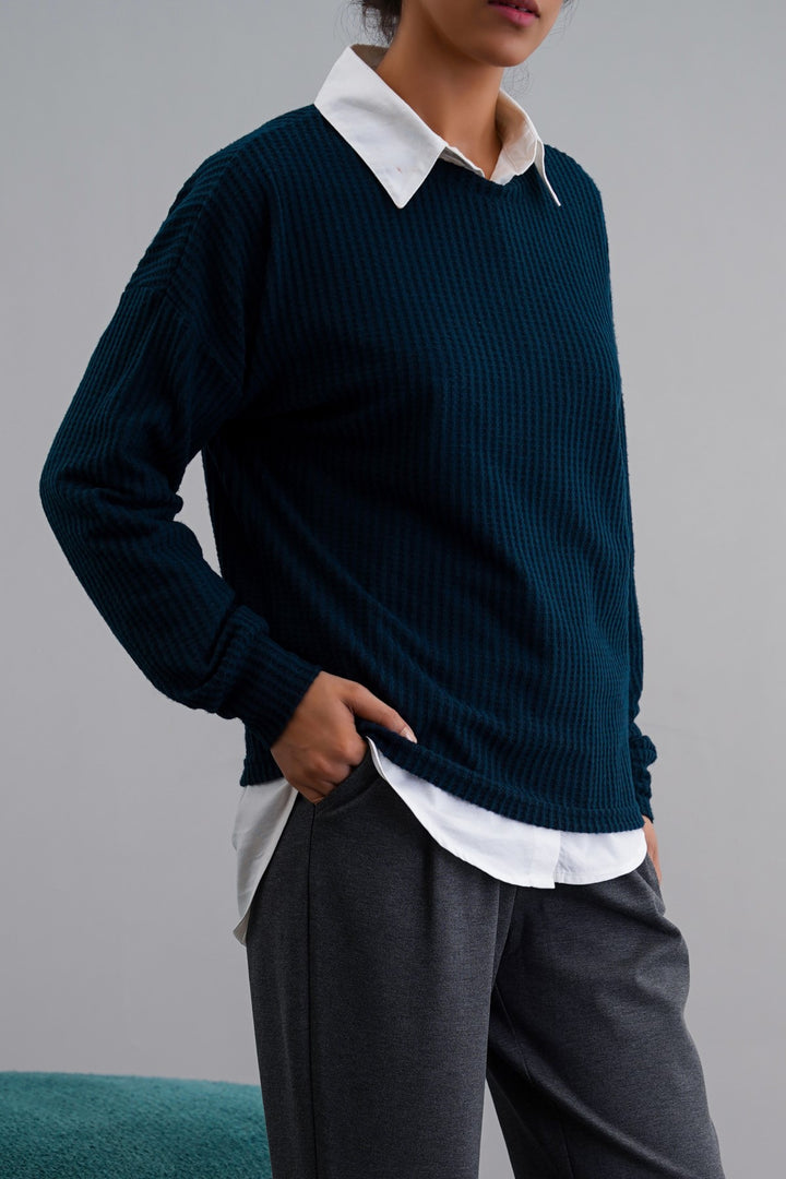 TEAL WAFFLE KNIT TOP