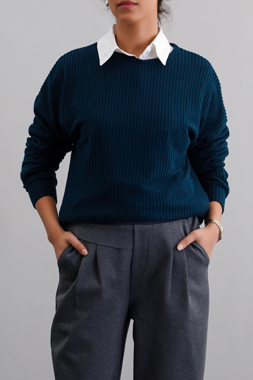 TEAL WAFFLE KNIT TOP