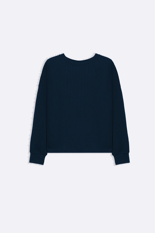 TEAL WAFFLE KNIT TOP