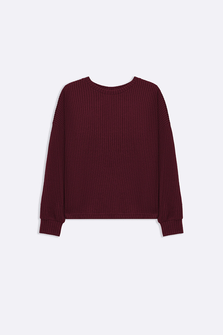 WINE WAFFLE KNIT TOP