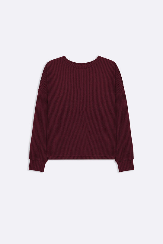 WINE WAFFLE KNIT TOP