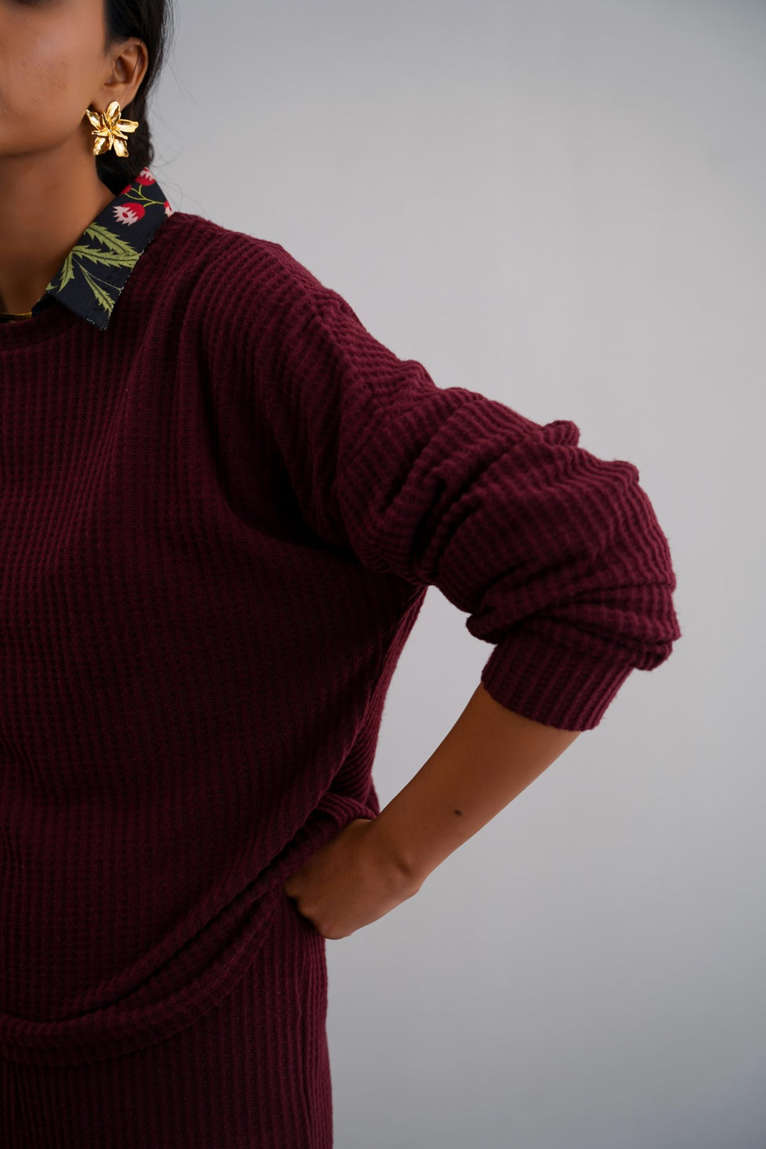 WINE WAFFLE KNIT TOP