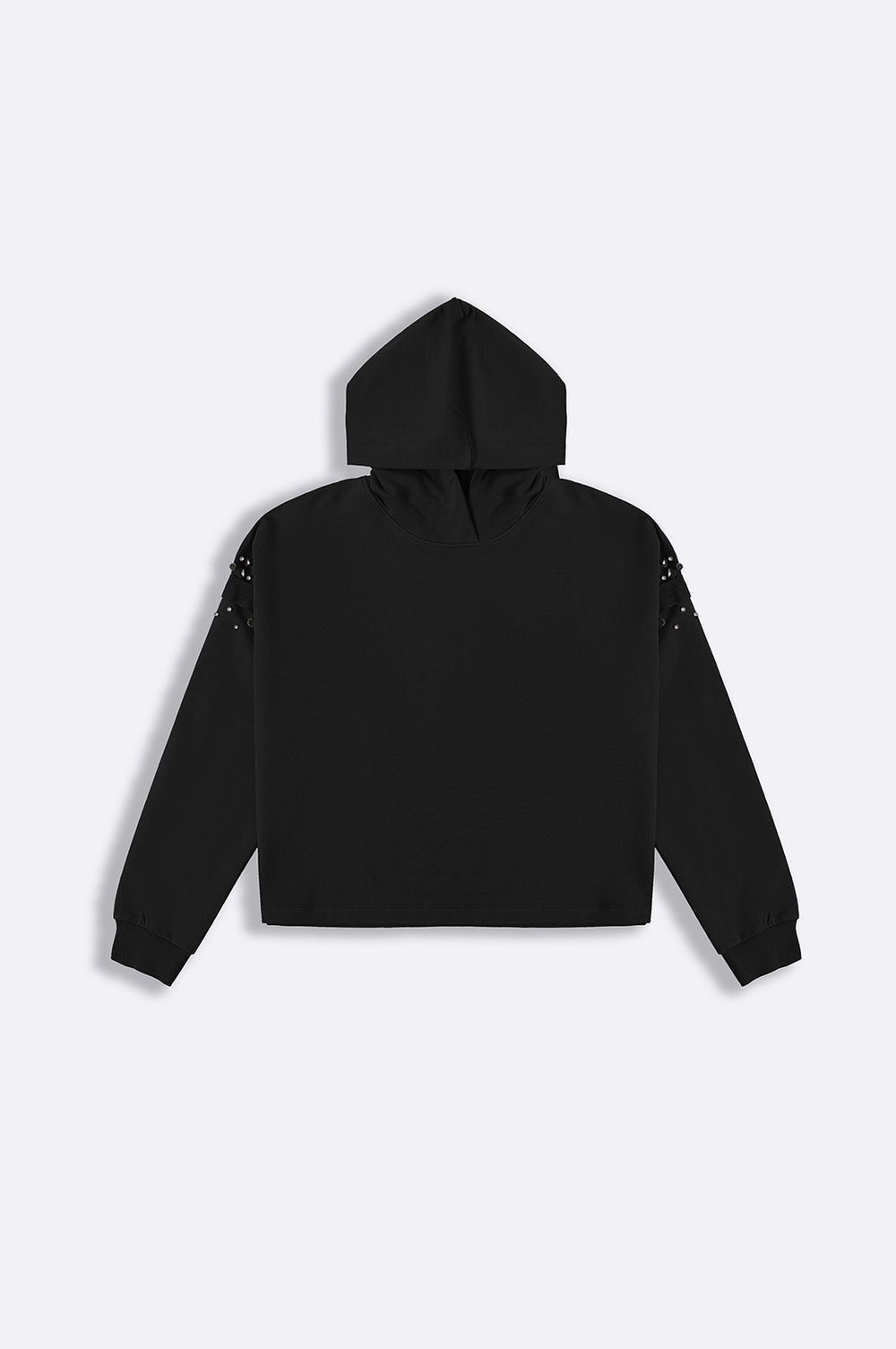 BLACK EMBELLISHED MID-LENGTH HOODIE