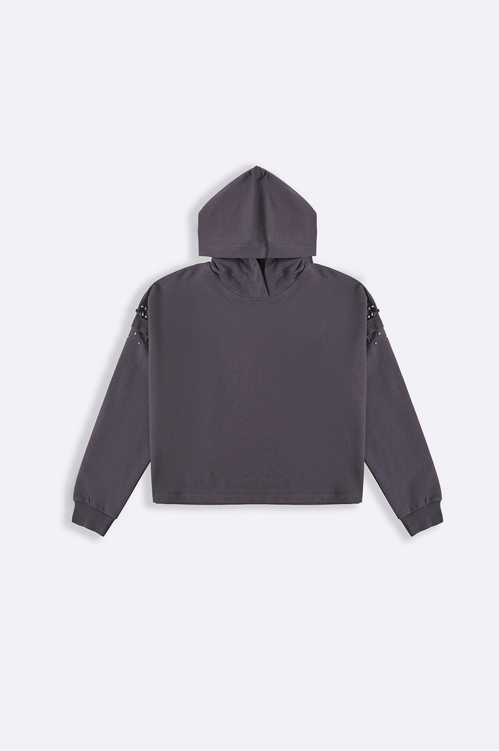 CHARCOAL EMBELLISHED MID-LENGTH HOODIE