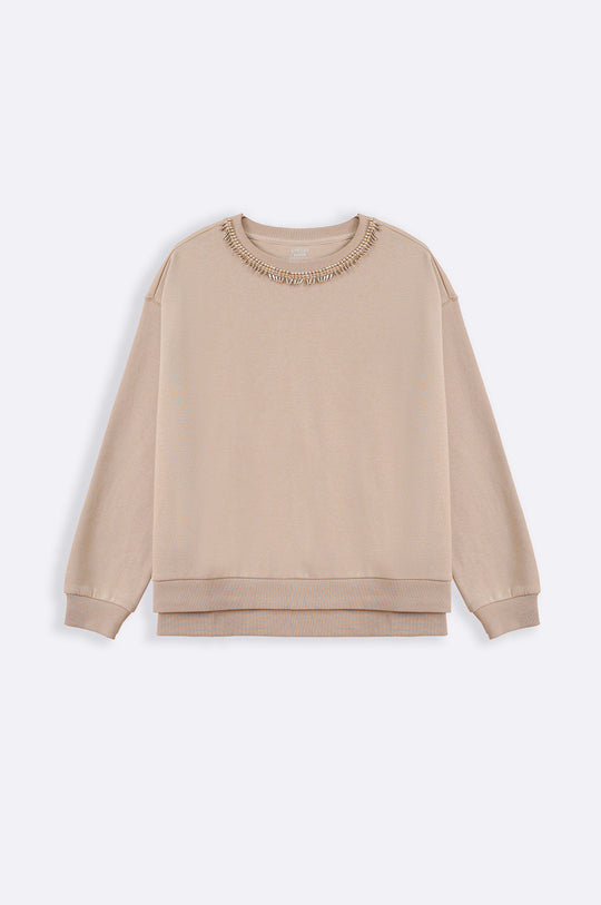 BEIGE COMFY BEADED SWEATSHIRT