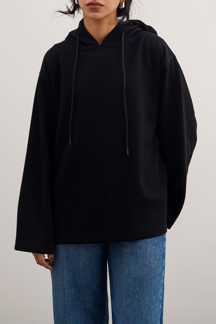 BLACK CASUAL SCUBA HOODIE