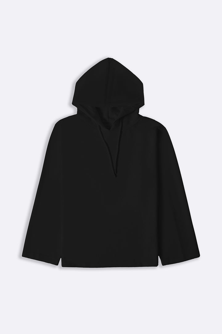 BLACK CASUAL SCUBA HOODIE