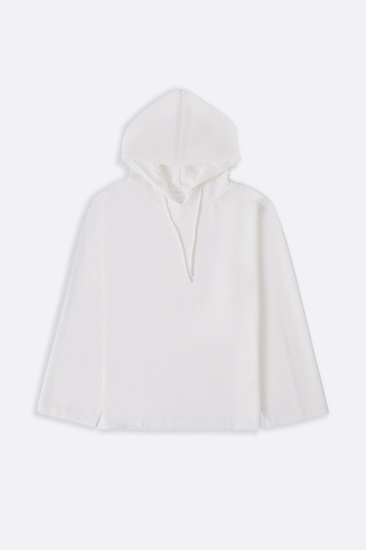 WHITE CASUAL SCUBA HOODIE