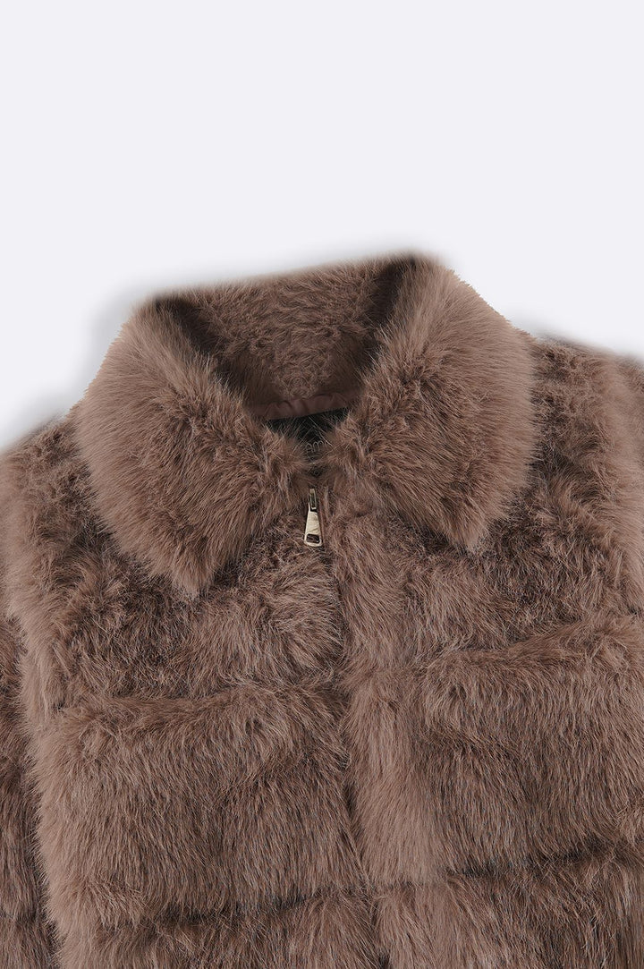 COFFEE FUR ZIPPER JACKET