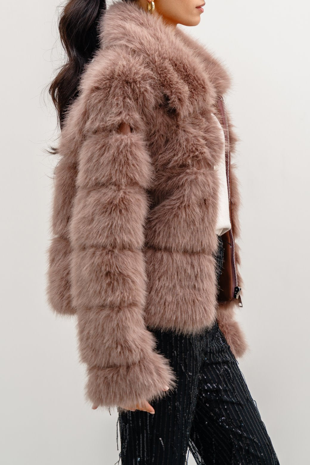 COFFEE FUR ZIPPER JACKET