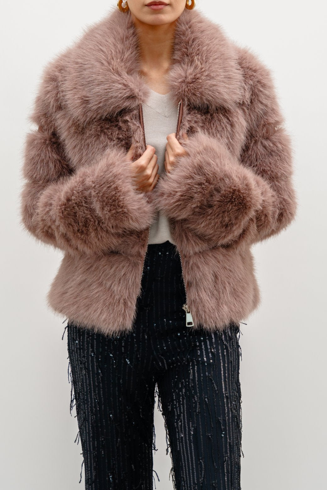 COFFEE FUR ZIPPER JACKET