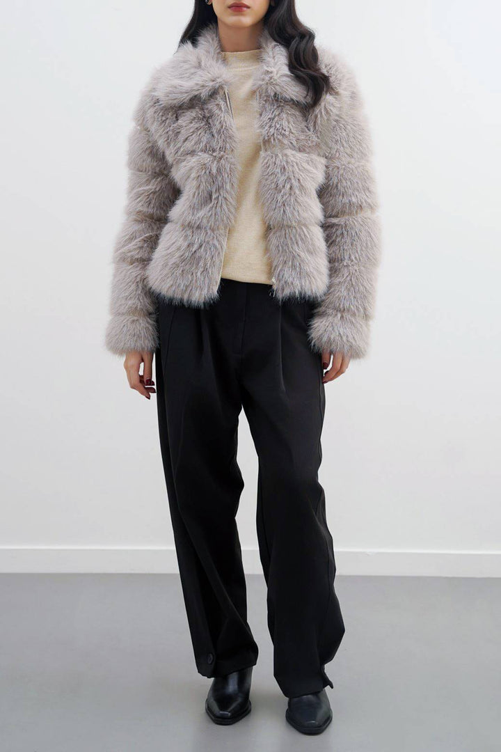 GREY FUR ZIPPER JACKET