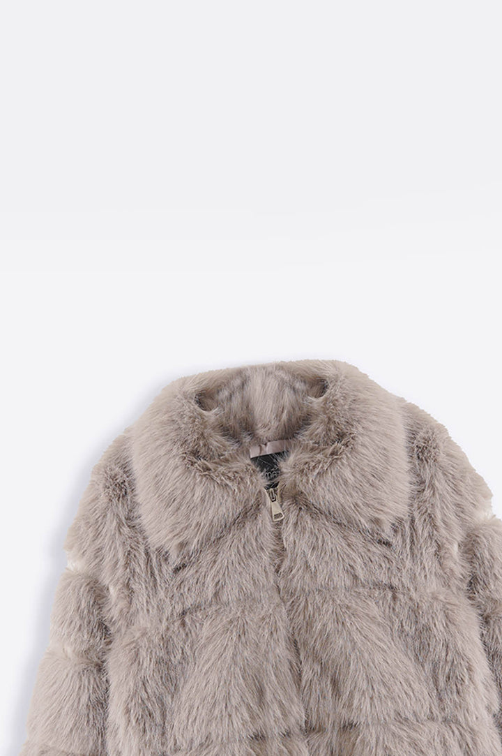 GREY FUR ZIPPER JACKET