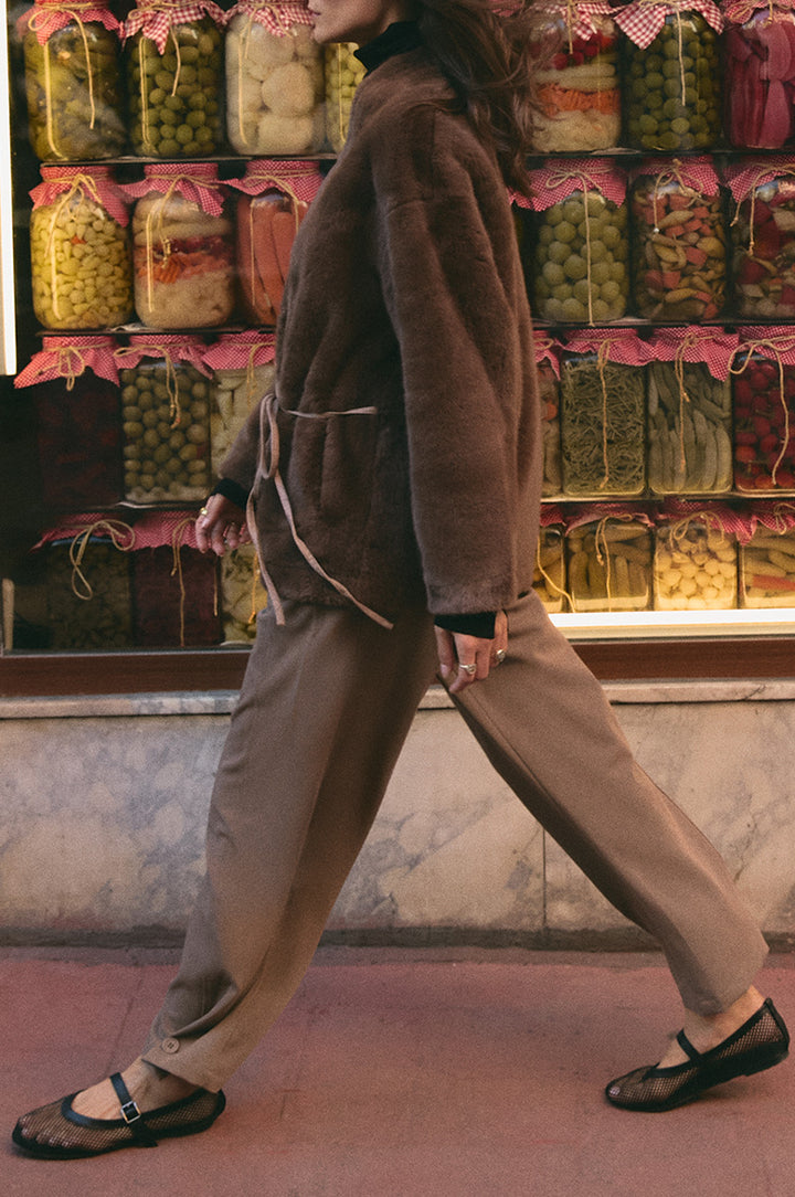 BROWN LUXE FUR WRAP COAT