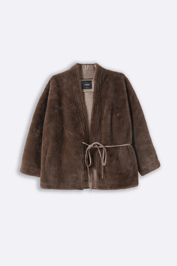 BROWN LUXE FUR WRAP COAT