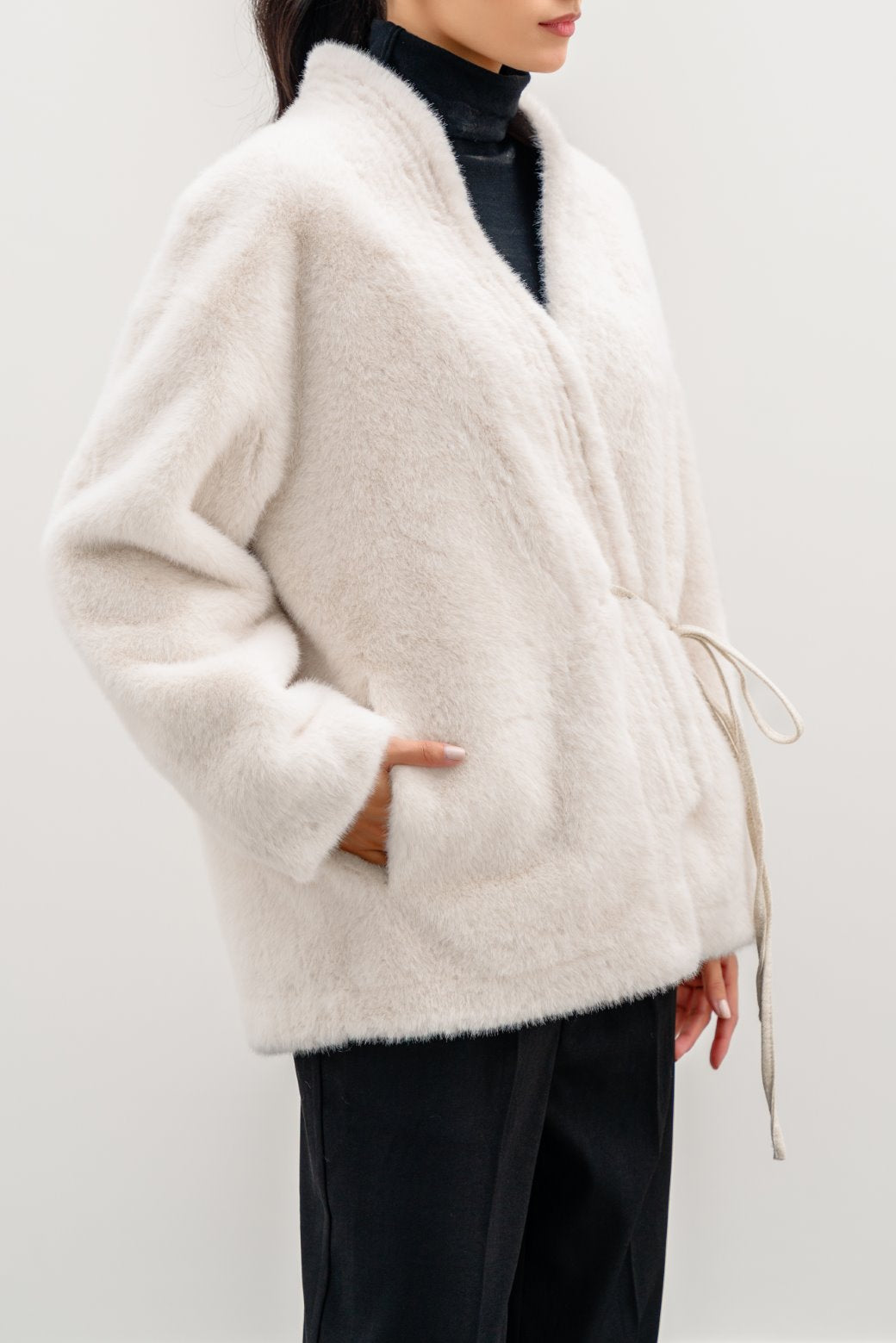 OFF WHITE LUXE FUR WRAP COAT