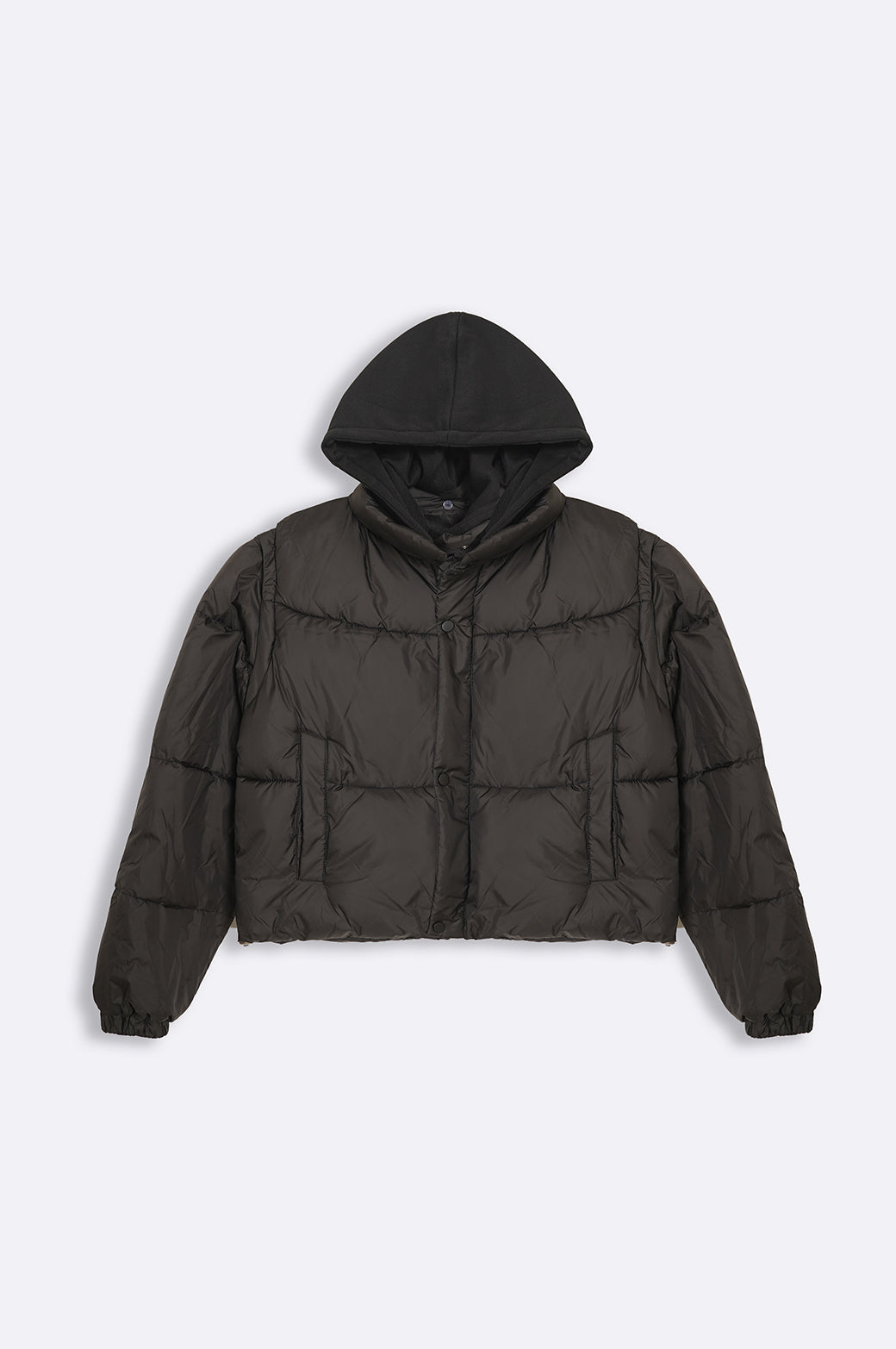 BLACK KNIT HOODED PUFFER JACKET