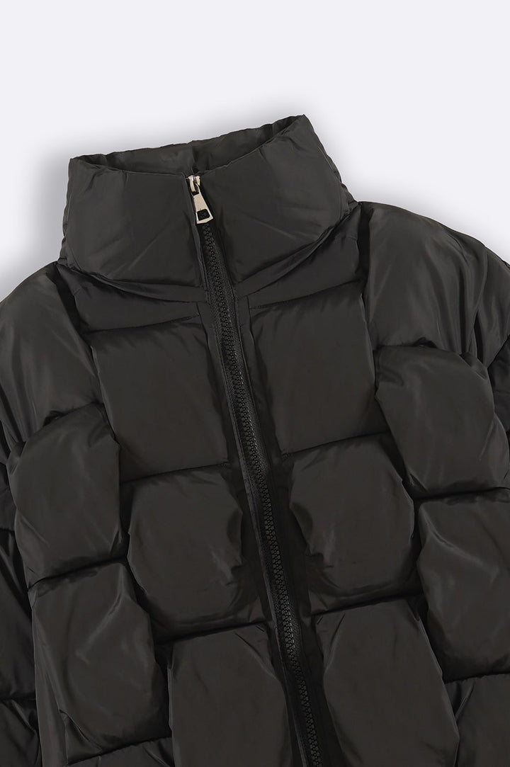 BLACK CHAIN QUILT PUFFER JACKET