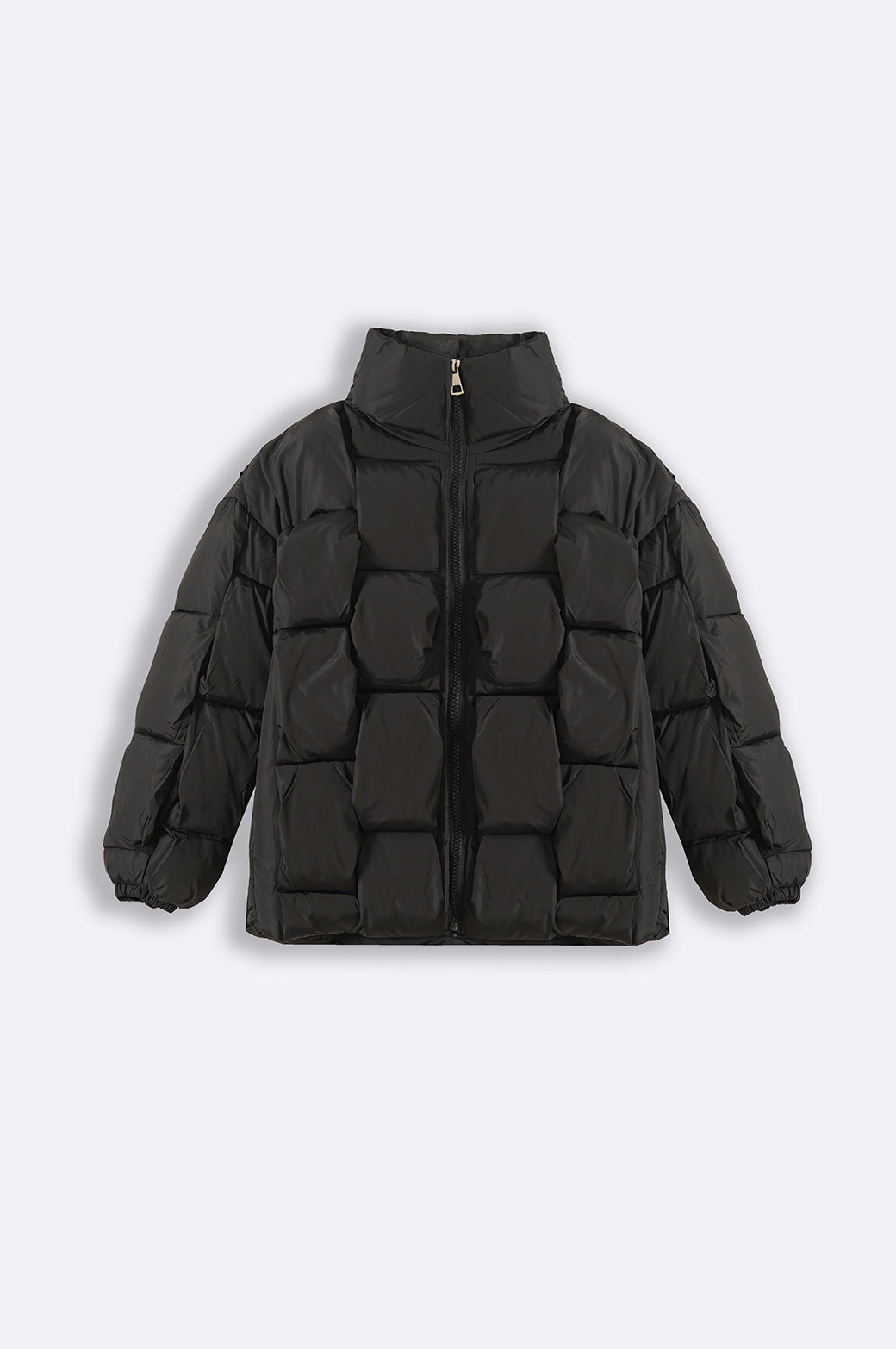 BLACK CHAIN QUILT PUFFER JACKET