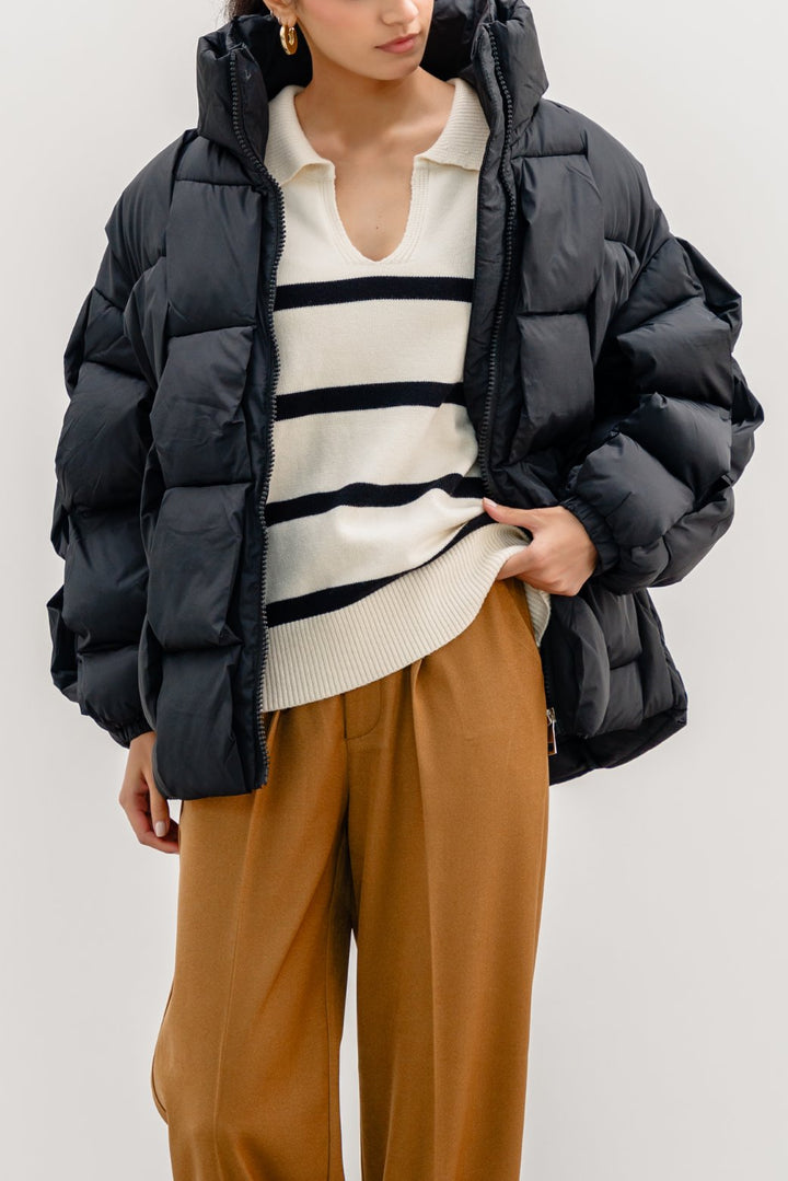 BLACK CHAIN QUILT PUFFER JACKET