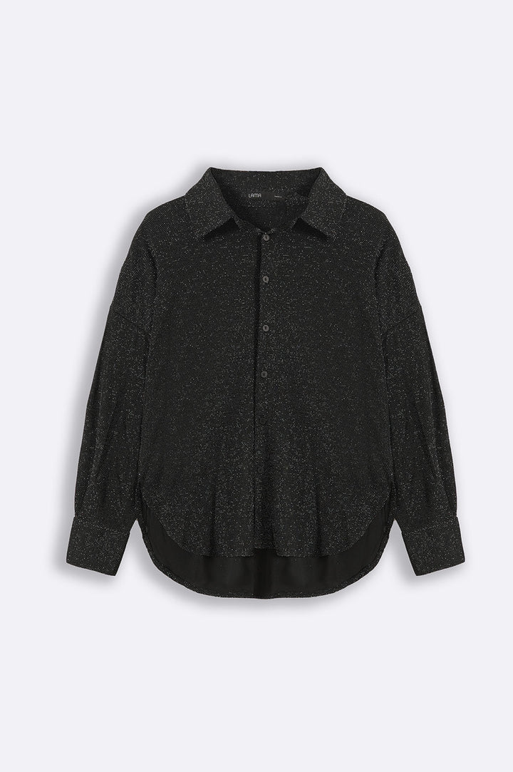 BLACK SPARKLY PARTY BUTTON-DOWN SHIRT