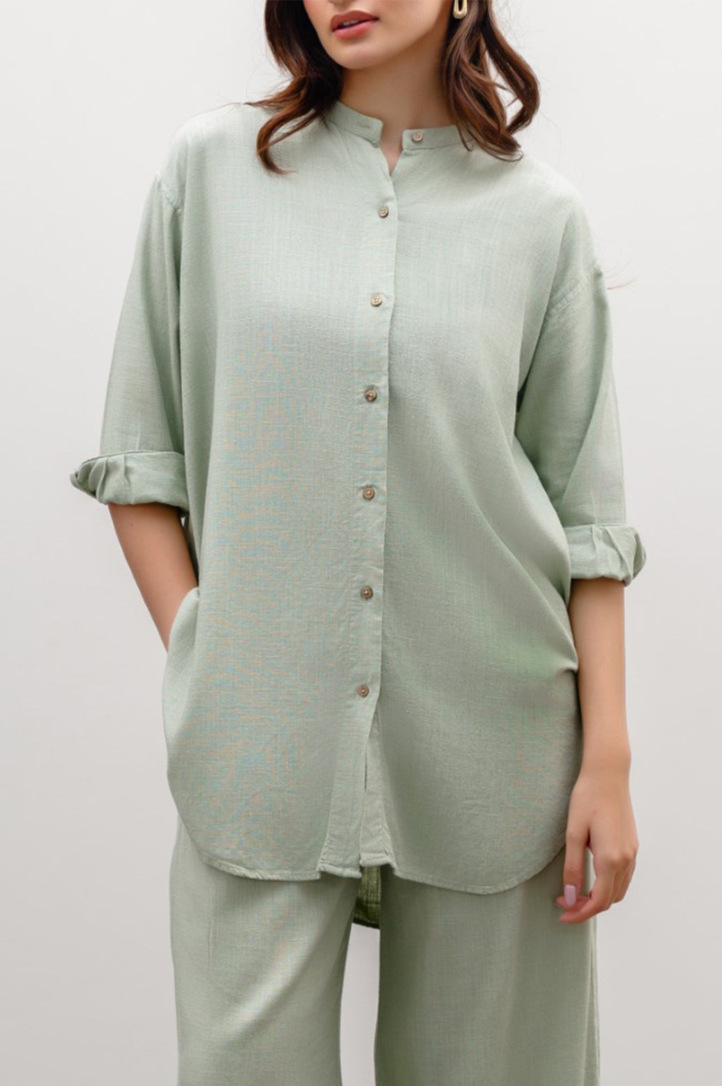 MATCHA GREEN BAND COLLAR SHIRT