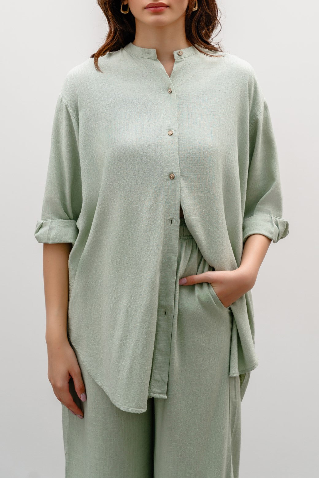 MATCHA GREEN BAND COLLAR SHIRT