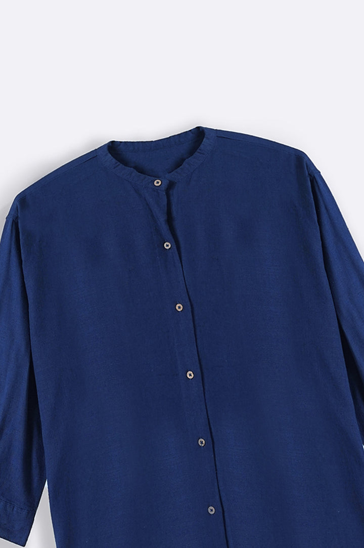 NAVY BAND COLLAR SHIRT