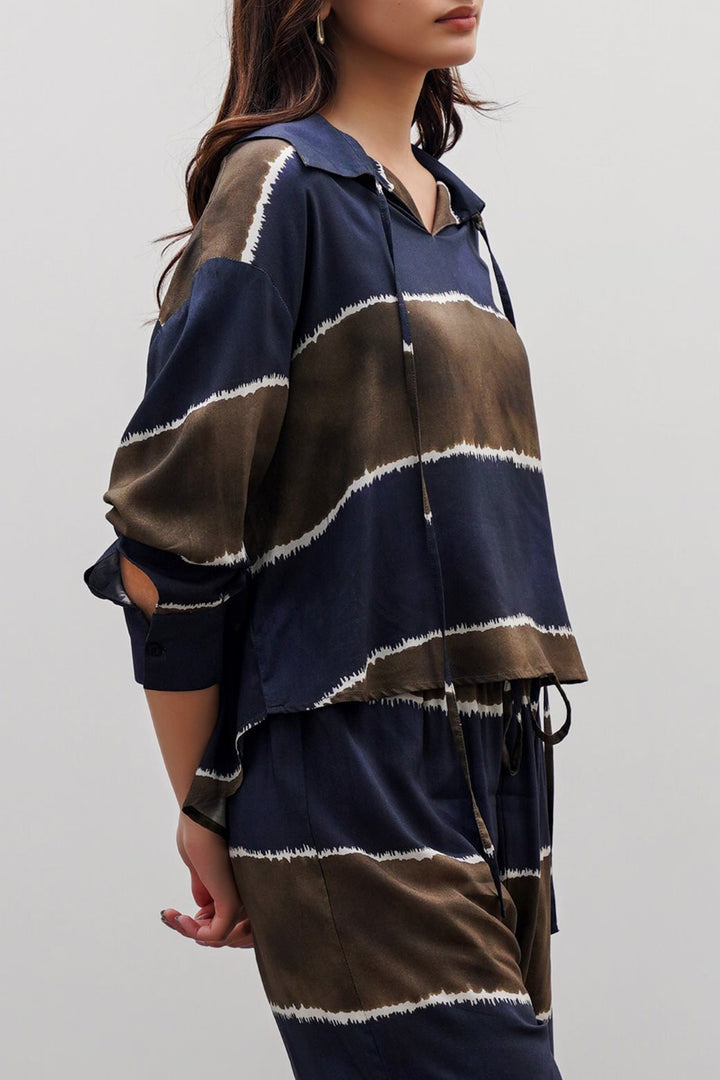 BROWN SHIBORI PRINTED TOP