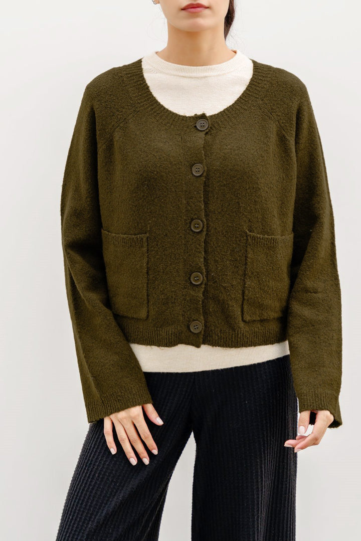 GREEN SOFT KNIT CARDIGAN