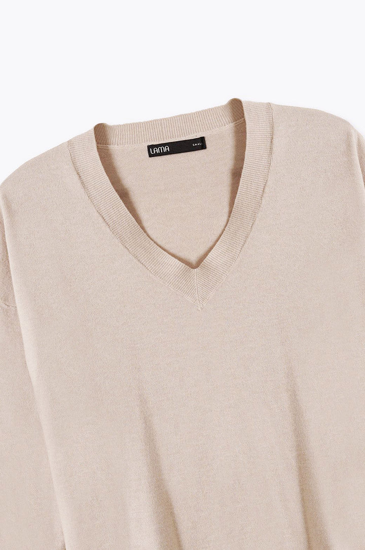 BEIGE HOMEBODY V-NECK SWEATER