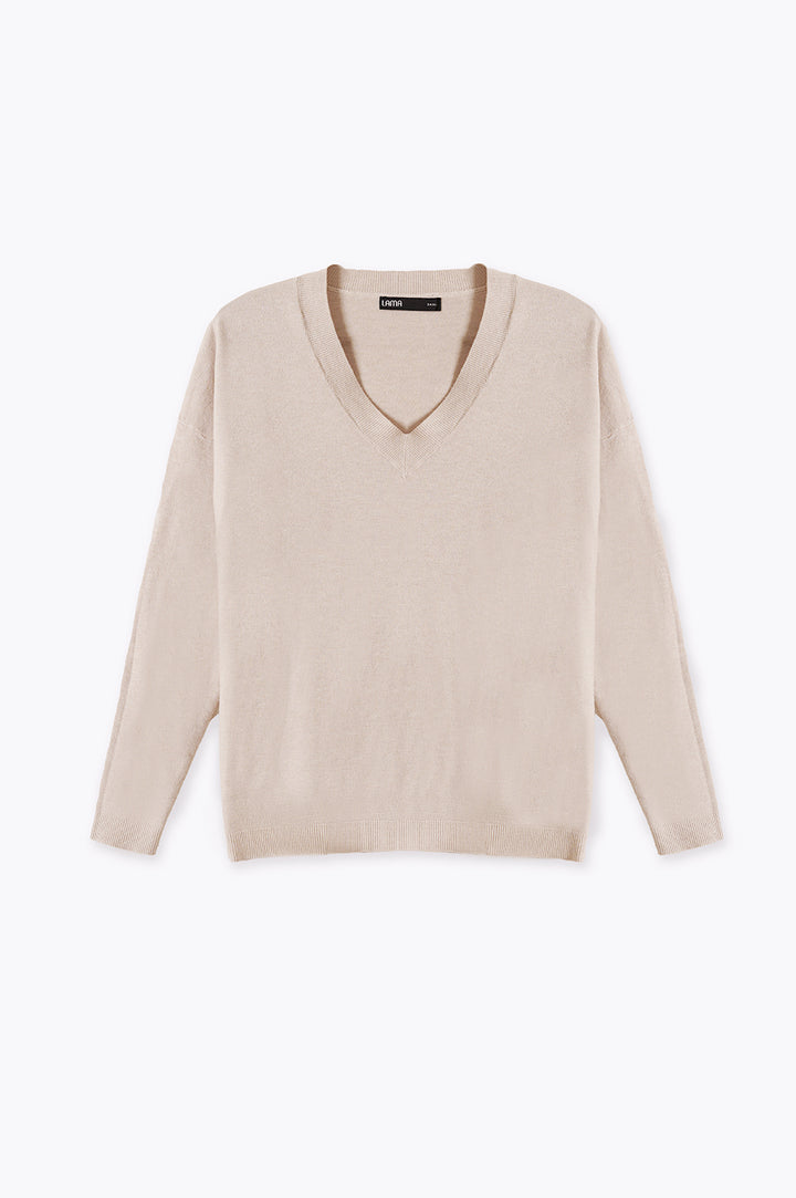 BEIGE HOMEBODY V-NECK SWEATER